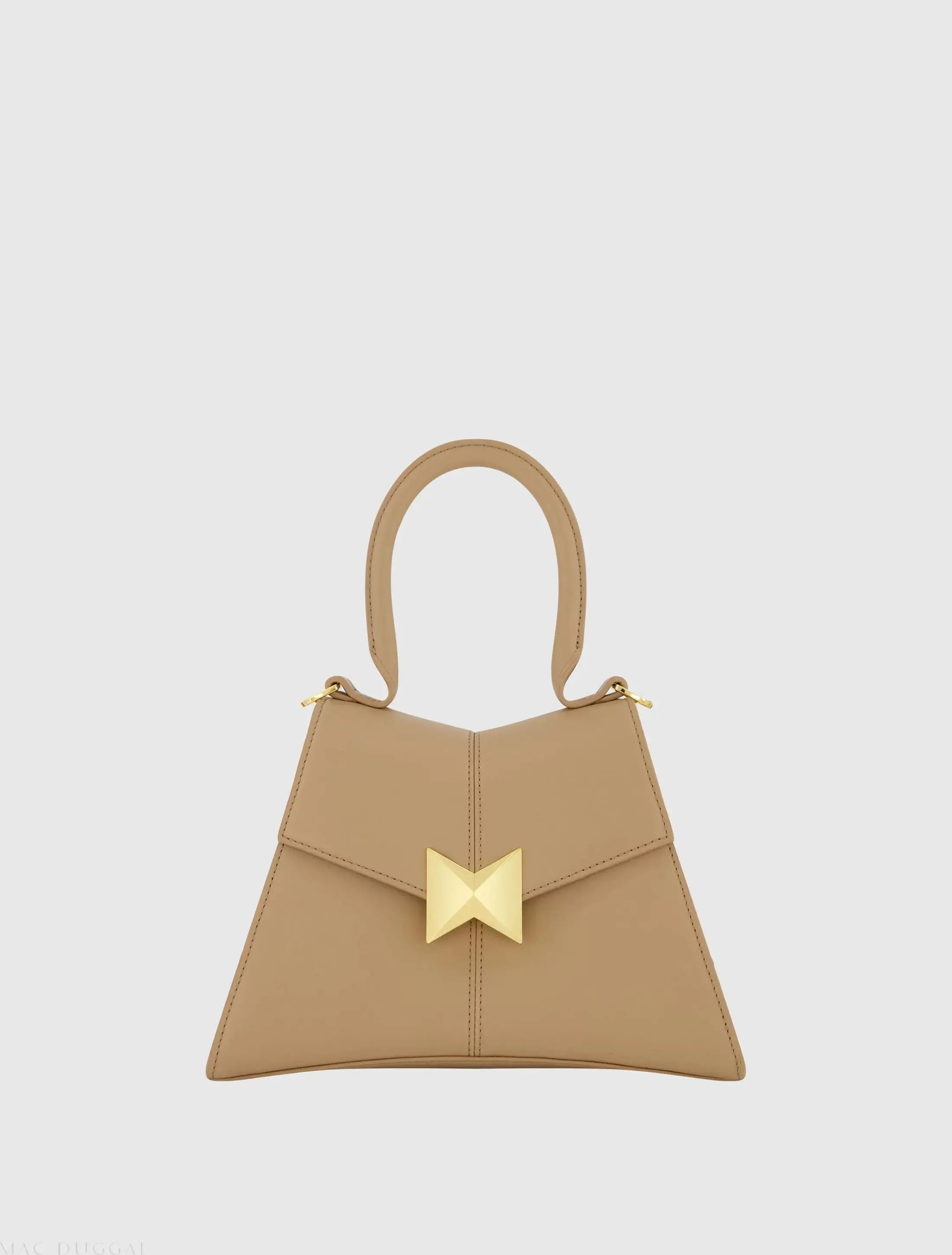 Angular Small Leather Handbag With Gold Hardware